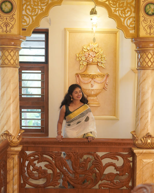 Kerala Cotton Hand Block Printed Saree