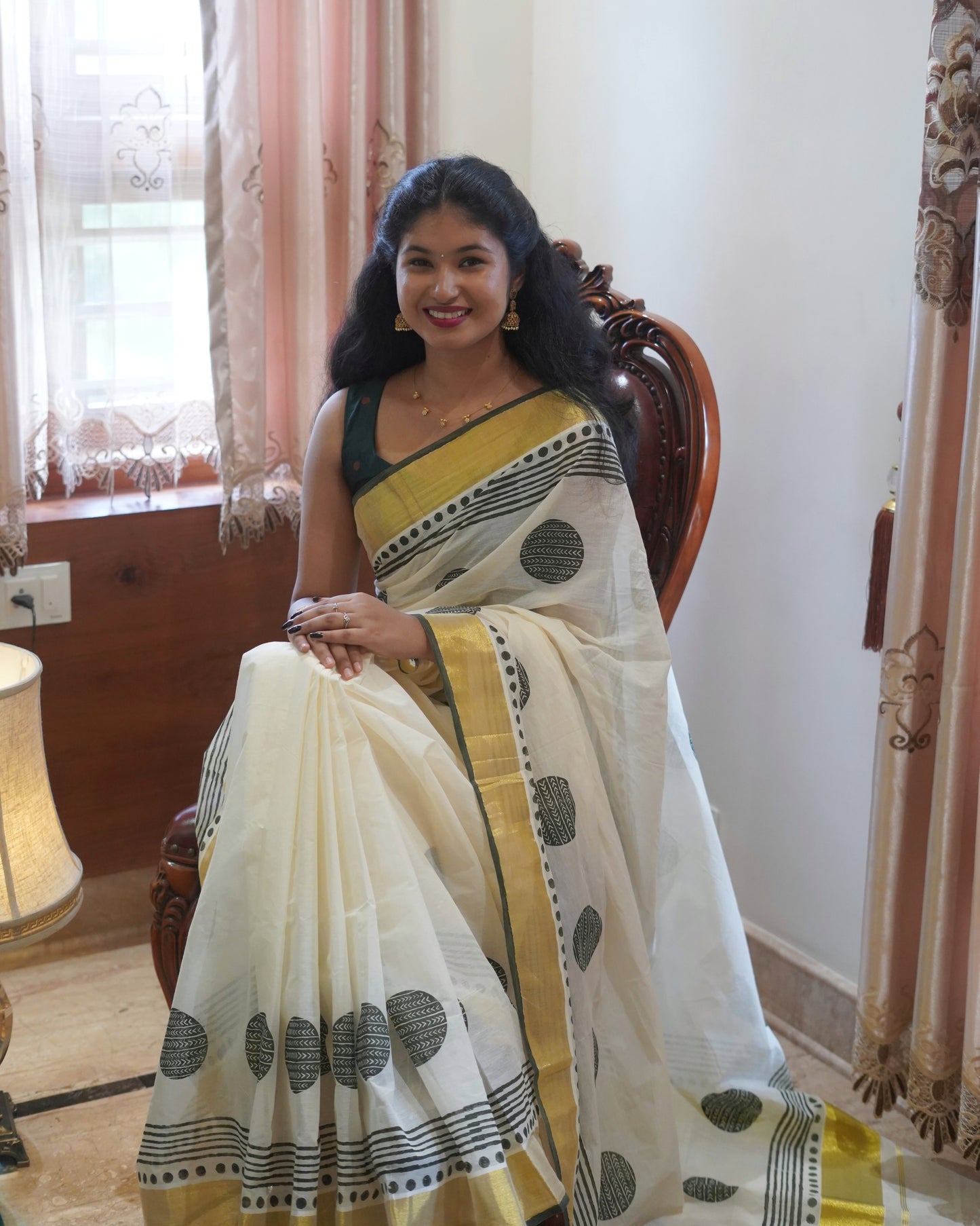 Kerala Cotton Hand Block Printed Saree