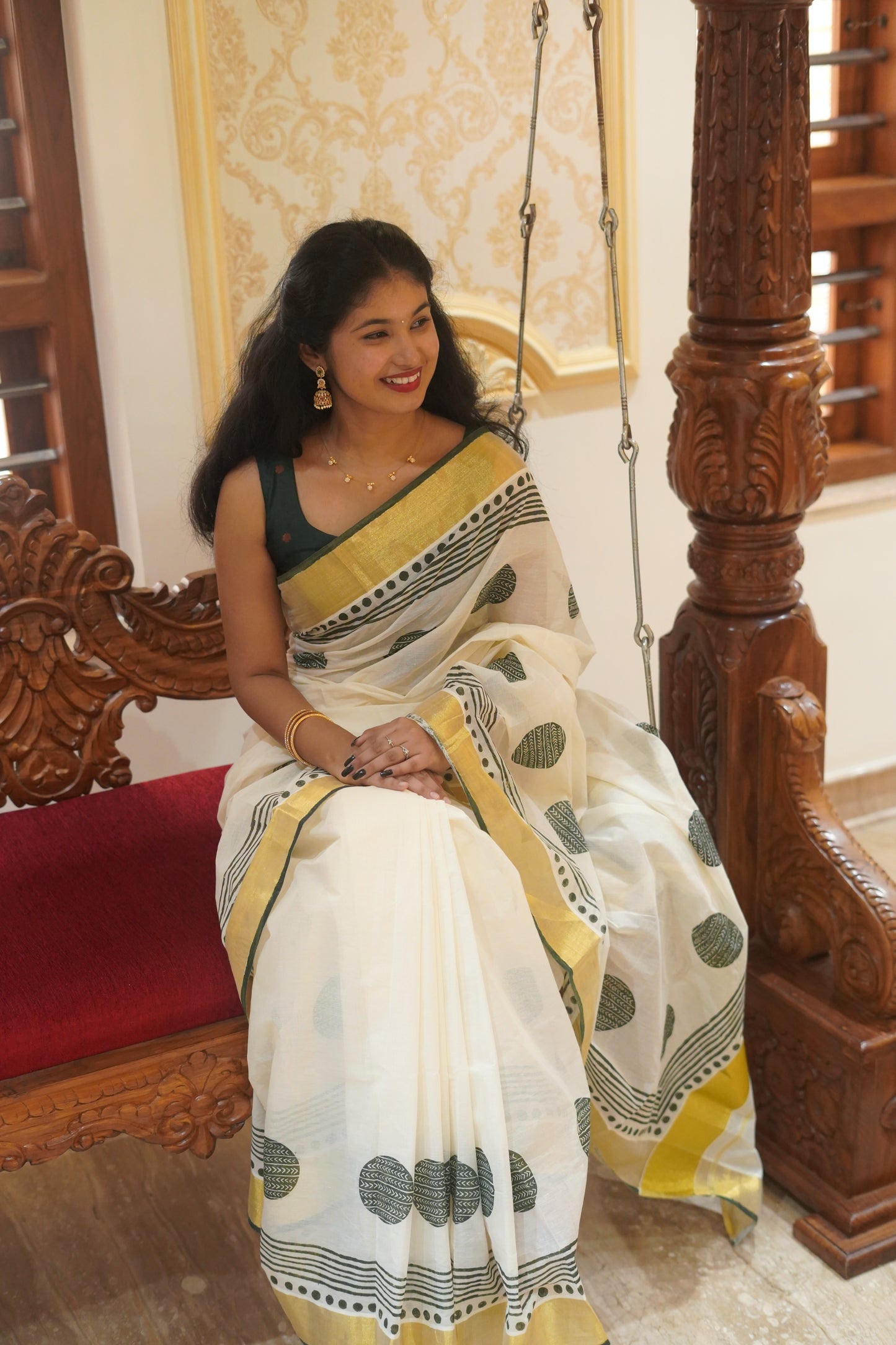 Kerala Cotton Hand Block Printed Saree