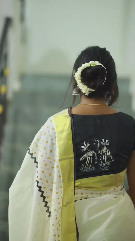 saree with embroidery blouse